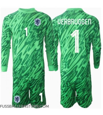 Niederlande Bart Verbruggen #1 Torwart Replik Heimtrikot Kinder EM 2024 Langarm (+ Kurze Hosen)